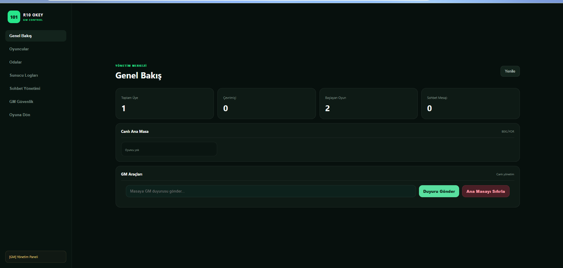 Tarayıcıdan Online 101 Okey Bot, Canlı Masa, Radyo, GM Paneli
